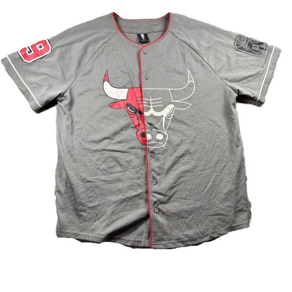 NBA Men Chicago Bulls Split Logo Jersey Shirt Button Up 1966 Grey Size XXL H246 - Picture 1 of 11